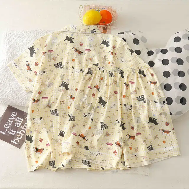 俏韵 翻领卡通夏季云朵棉甜美可爱短袖短裤薄款家居服可外穿睡衣套装 女款