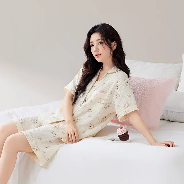 俏韵 翻领夏季猫咪纯棉甜美短袖短裤舒适薄款家居服可外穿睡衣套装 女款