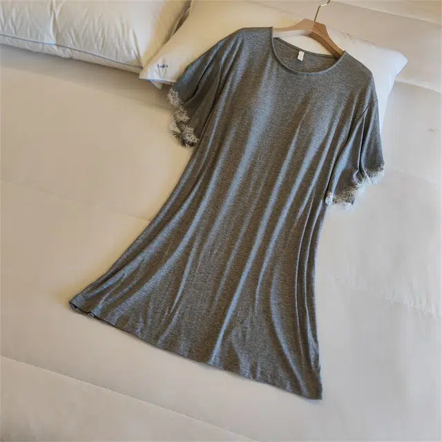 俏韵 圆领夏季天莫代尔甜美短袖简约纯色舒适高级感薄款家居服可外穿睡裙 女款