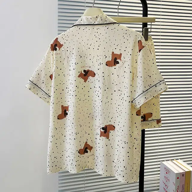 俏韵 翻领夏季卡通云朵棉舒适短袖短裤甜美薄款家居服可外穿睡衣套装 女款