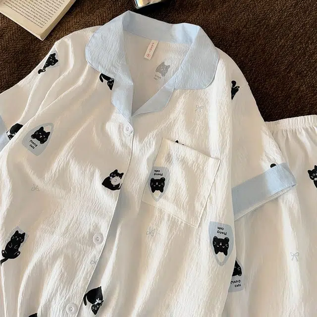 俏韵 翻领卡通夏季云朵棉可爱甜美短袖短裤薄款家居服可外穿睡衣套装 女款