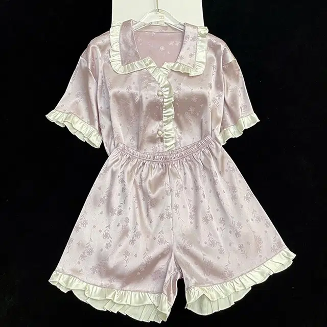 俏韵 翻领夏季可爱短袖短裤休闲甜美舒适夏天薄款家居服可外穿睡衣套装 女款