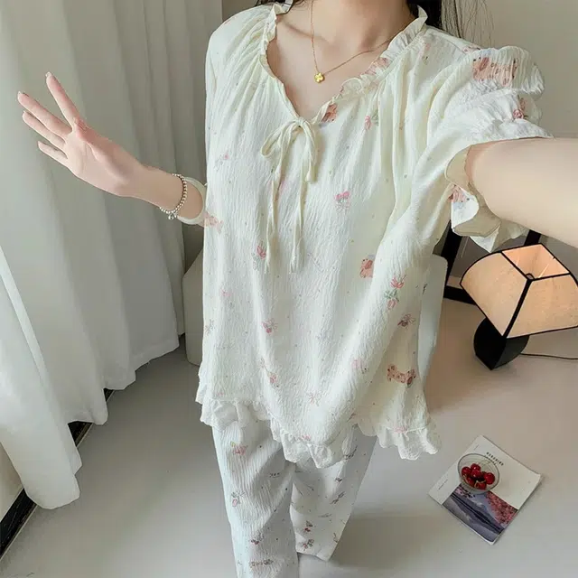 俏韵 圆领卡通小狗短袖长裤三件套薄款舒适家居服可外穿睡衣套装 女款