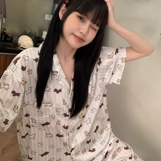 俏韵 翻领卡通夏季冰丝短袖甜美可爱薄款家居服可外穿睡衣套装 女款