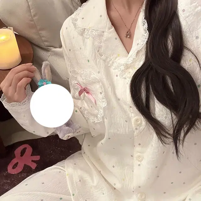 俏韵 波点云朵棉甜美长袖长裤睡衣套装 女款 杏色