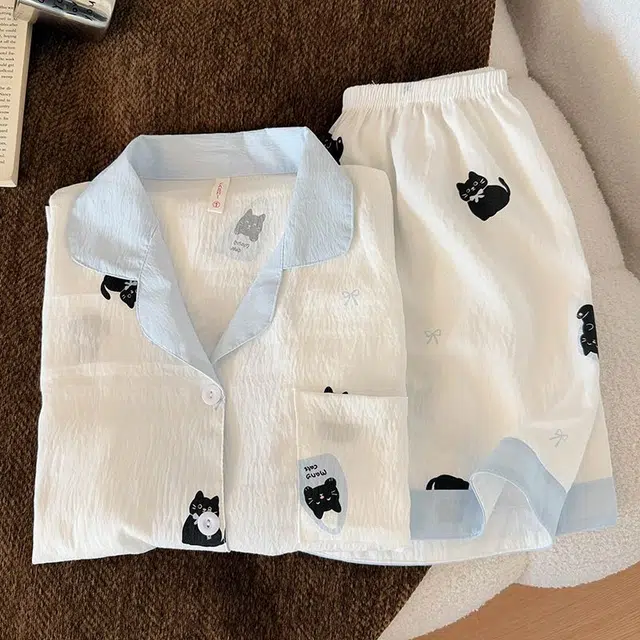 俏韵 翻领卡通夏季云朵棉可爱甜美短袖短裤薄款家居服可外穿睡衣套装 女款