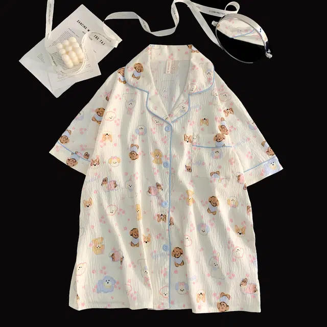 俏韵 翻领卡通夏季云朵棉短袖短裤甜美可爱舒适休闲薄款家居服可外穿睡衣套装 女款