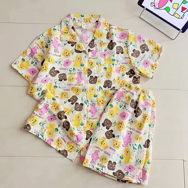 俏韵 翻领卡通夏季云朵棉舒适甜美短袖短裤薄款家居服可外穿睡衣套装 女款