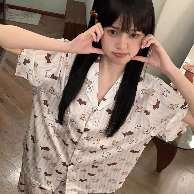 俏韵 翻领卡通夏季冰丝短袖甜美可爱薄款家居服可外穿睡衣套装 女款