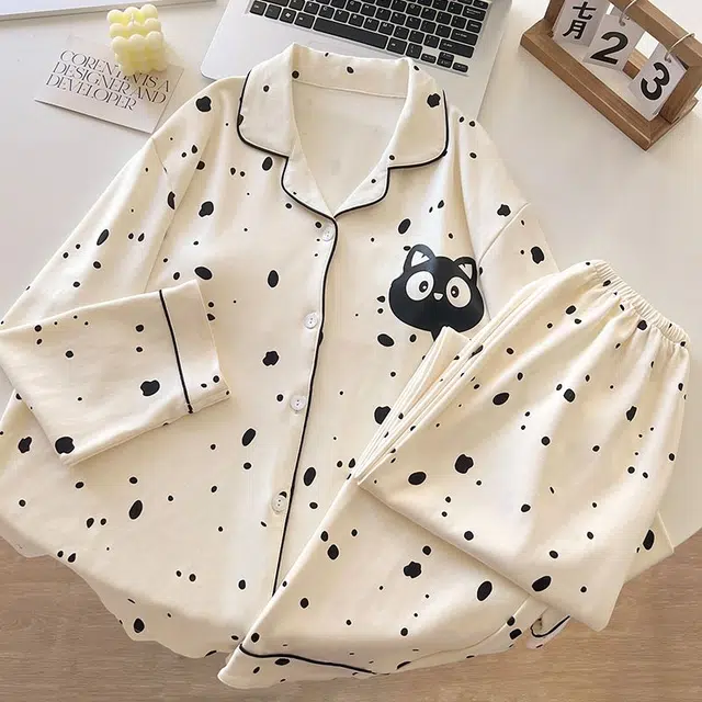 俏韵 翻领卡通春秋季长袖长裤甜美印花可爱薄款家居服可外穿睡衣套装 女款