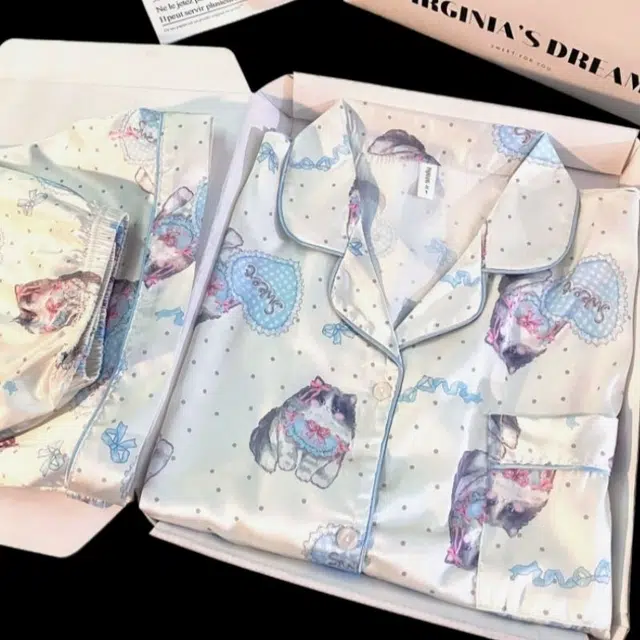 俏韵 翻领夏季卡通猫咪冰丝舒适短袖短裤甜美薄款家居服可外穿睡衣套装 女款