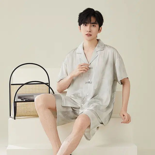 俏韵 小翻领高级感帅气时尚家居服可外穿睡衣套装 男款 灰色
