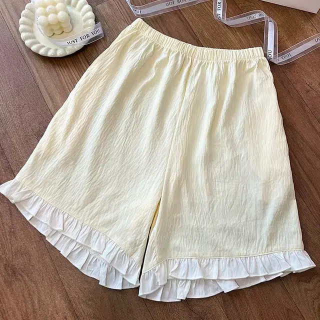 俏韵 翻领夏季云朵棉纯色短袖甜美花边可爱舒适休闲薄款家居服可外穿睡衣套装 女款