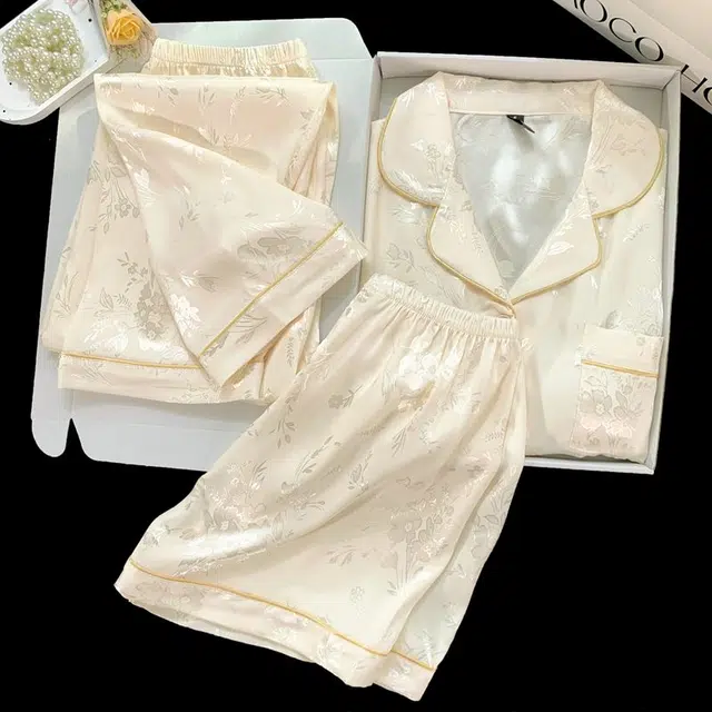 俏韵 带胸垫短袖国风冰丝三件套家居服夏季睡衣套装 女款