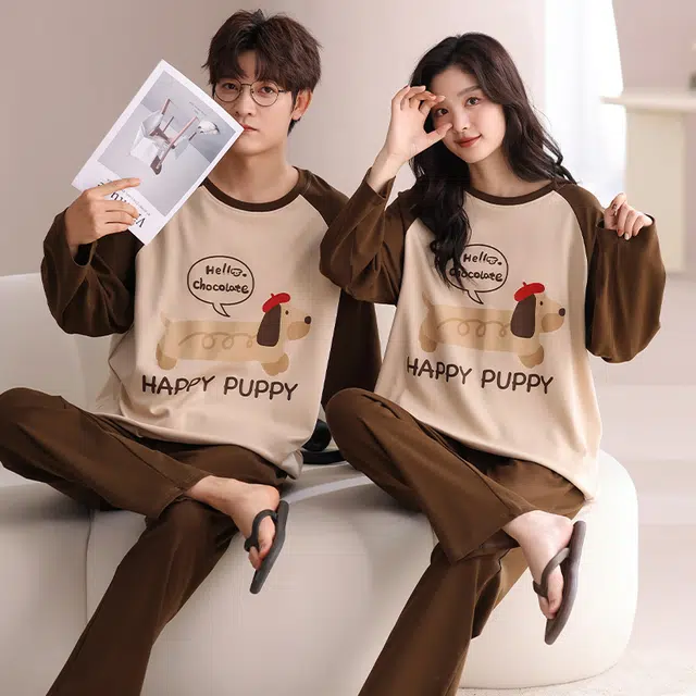 俏韵 卡通舒适时尚长袖长裤家居服可外穿睡衣套装 男女同款