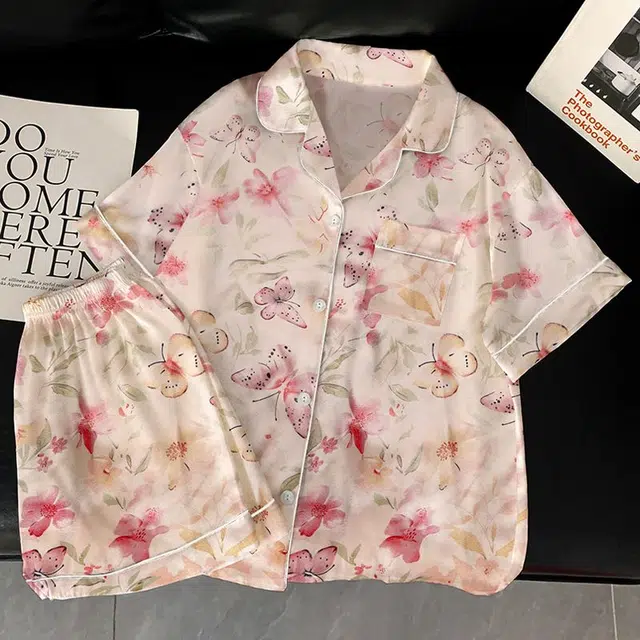 俏韵 翻领夏季可爱短袖短裤甜美舒适夏天薄款家居服可外穿睡衣套装 女款