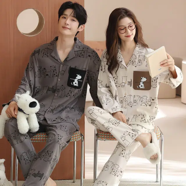 俏韵 翻领卡通春秋季印花长袖长裤甜美可爱舒适家居服可外穿睡衣套装 男女同款