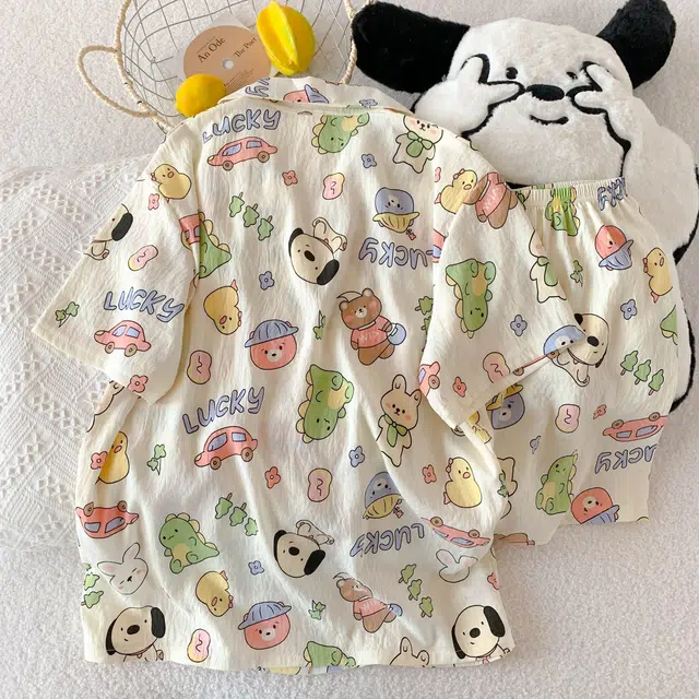 俏韵 翻领卡通夏季款云朵棉印花开衫短袖短裤甜美可爱家居服可外穿睡衣套装 女款