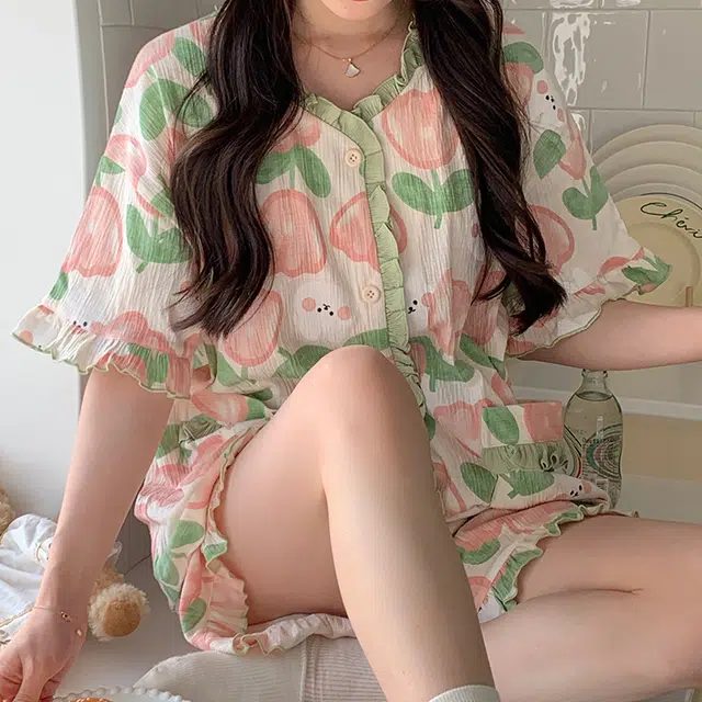 俏韵 甜美郁金香短袖短裤舒适家居服夏季睡衣套装 女款