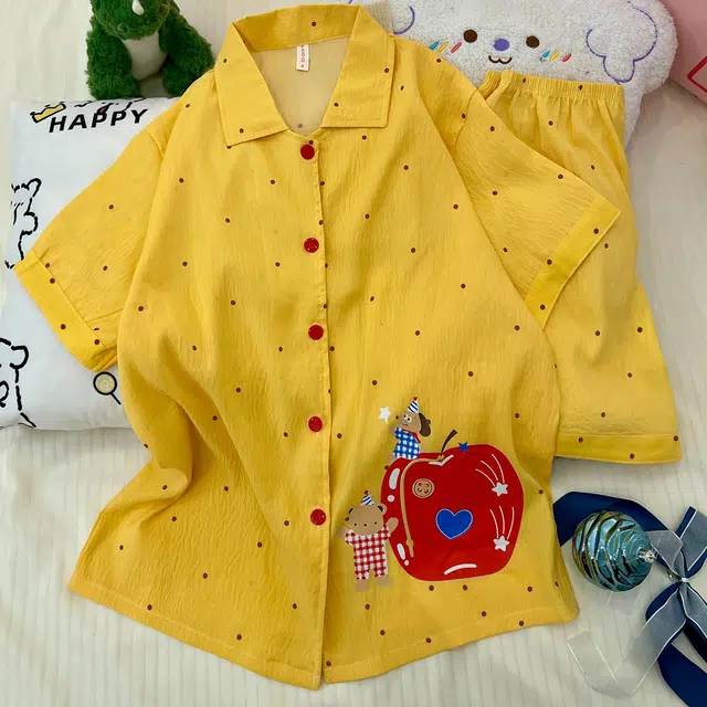 俏韵 翻领卡通腊肠狗甜美可爱短袖短裤舒适薄款家居服可外穿夏季睡衣套装 女款