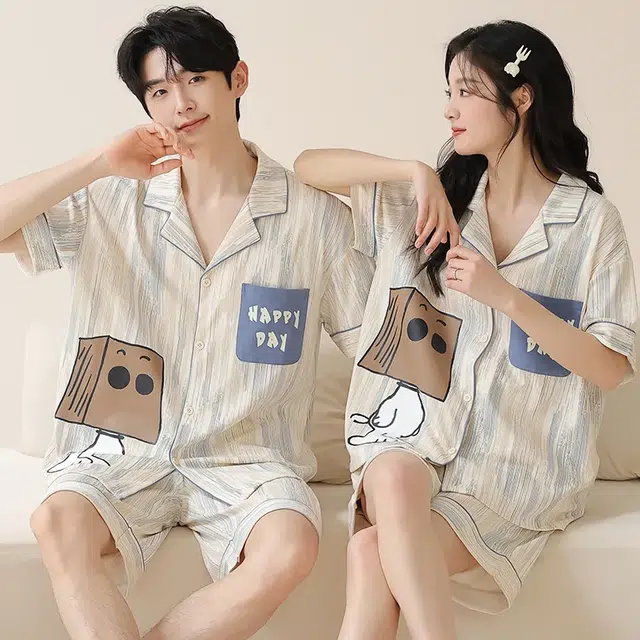 俏韵 文艺风短袖家居服休闲舒适睡衣套装 男女同款
