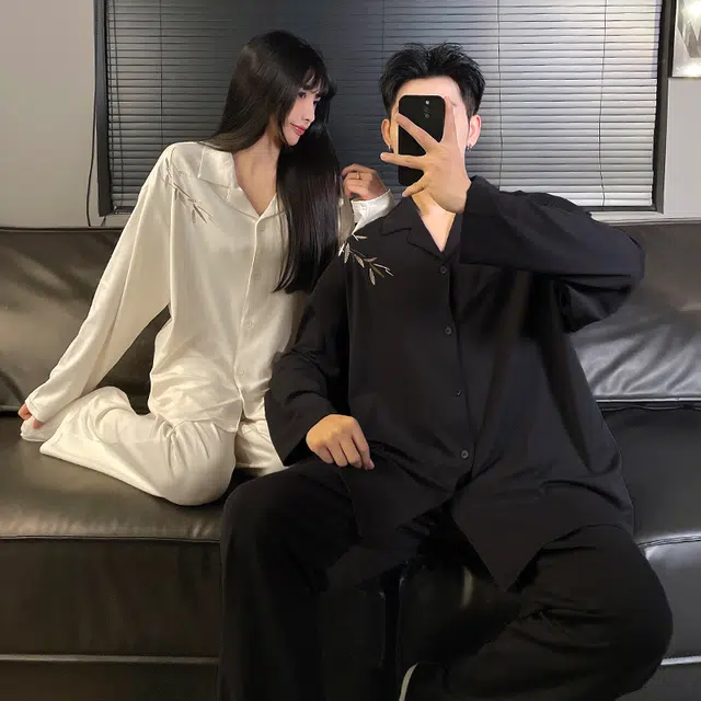 俏韵 高级感竹子长袖休闲长裤可外穿睡衣套装 男女同款