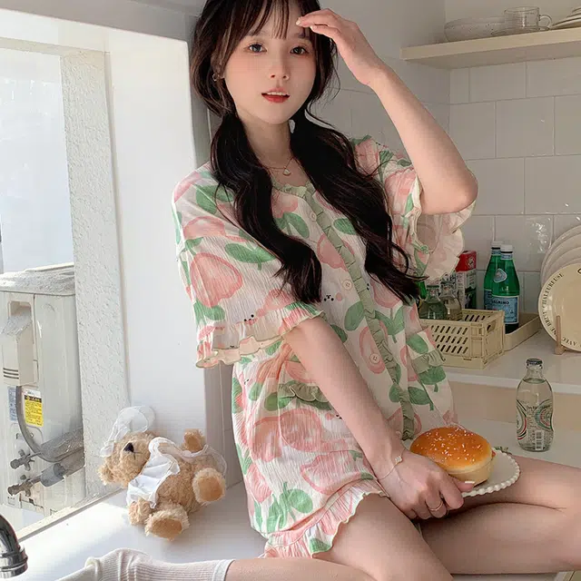 俏韵 甜美郁金香短袖短裤舒适家居服夏季睡衣套装 女款