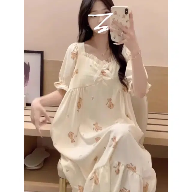 俏韵 卡通小熊甜美可爱带胸垫短袖家居服睡裙 女款