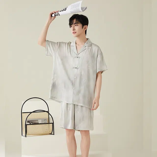 俏韵 小翻领高级感帅气时尚家居服可外穿睡衣套装 男款 灰色