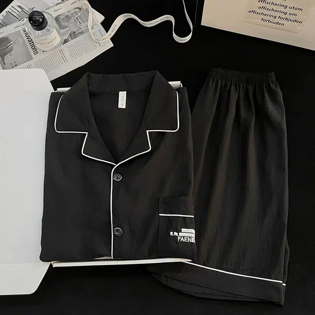 俏韵 翻领夏季云朵棉短袖短裤简约休闲风大码家居服可外穿睡衣套装 男款