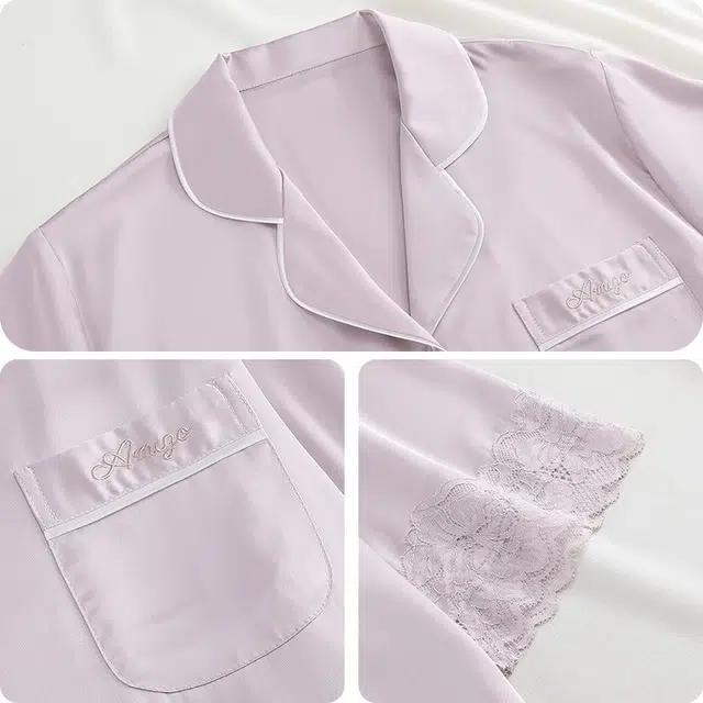 俏韵 翻领夏季天冰丝甜美舒适短袖短裤薄款家居服可外穿睡衣套装 女款