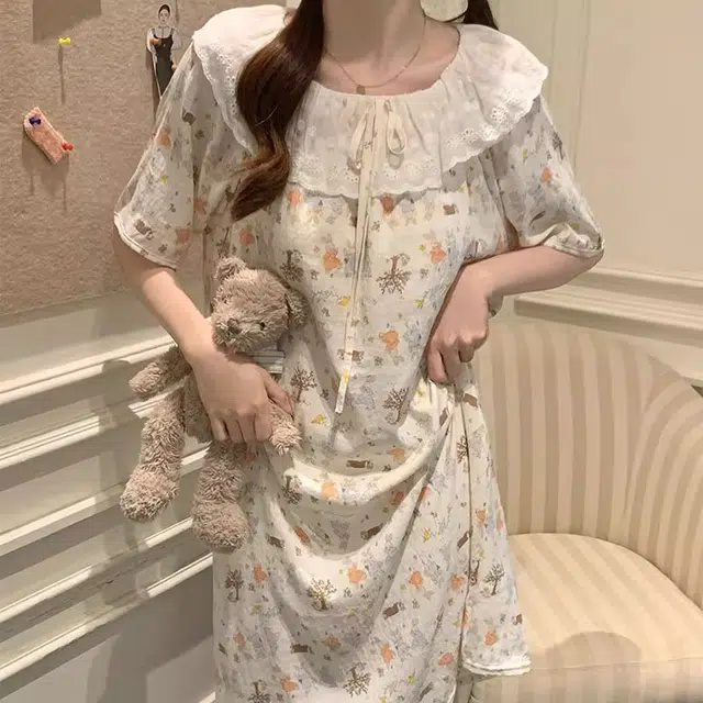 俏韵 圆领卡通风夏季云朵棉性感连衣裙家居服可外穿睡裙 女款