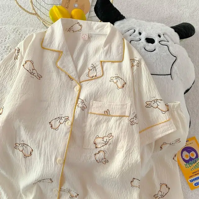 俏韵 翻领卡通夏季云朵棉短袖短裤甜美可爱舒适薄款家居服可外穿睡衣套装 女款