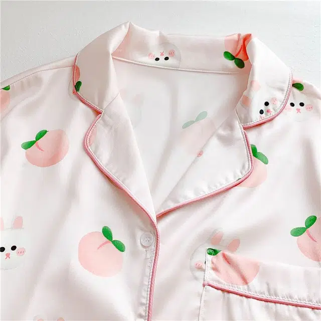 俏韵 翻领夏季冰丝甜美短袖休闲宽松舒适薄款家居服可外穿睡衣套装 女款