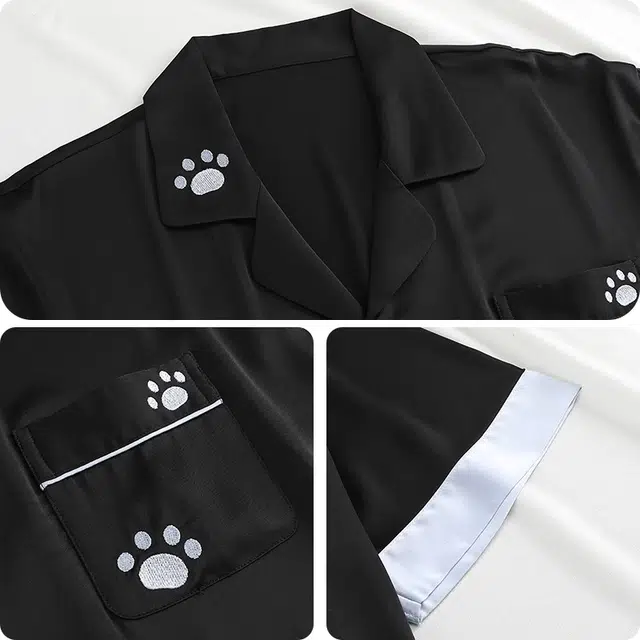 俏韵 翻领卡通夏季冰丝薄款短袖长裤三件套大码家居服可外穿睡衣套装 男女同款