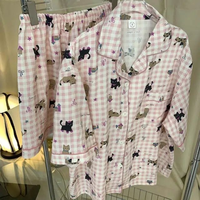 俏韵 翻领卡通动物云朵棉短袖甜美薄款家居服可外穿睡衣套装 女款