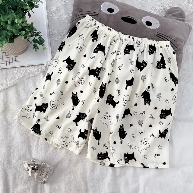 俏韵 圆领卡通猫咪夏季云朵棉甜美可爱短袖短裤舒适薄款家居服可外穿睡衣套装 女款