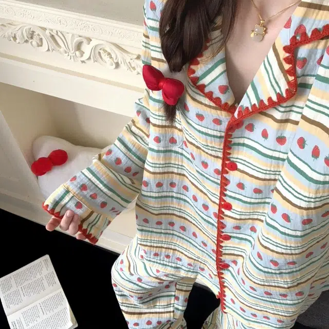 俏韵 翻领春秋季云朵棉简约印花长袖休闲甜美可爱薄款舒适家居服可外穿 睡衣套装 女款