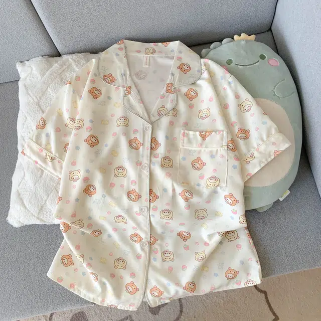 俏韵 翻领卡通小熊夏季甜美可爱短袖短裤夏天舒适薄款家居服可外穿睡衣套装 女款