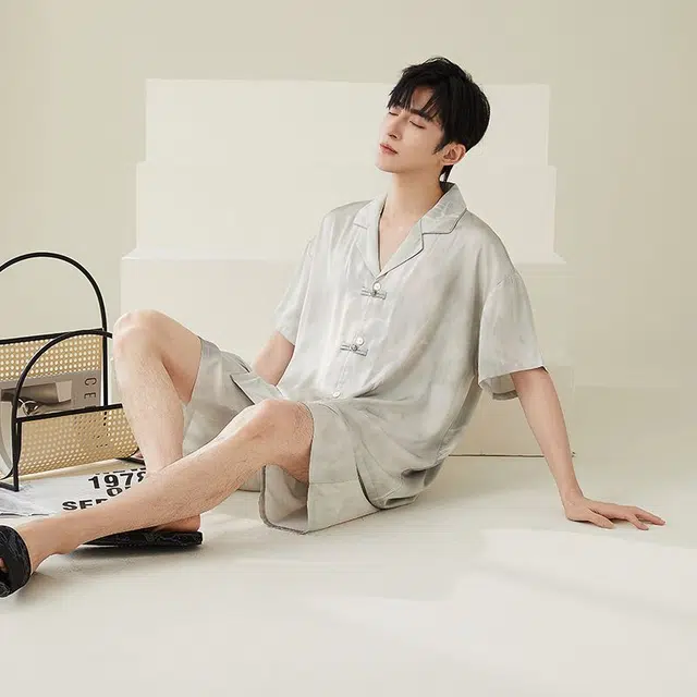 俏韵 小翻领高级感帅气时尚家居服可外穿睡衣套装 男款 灰色