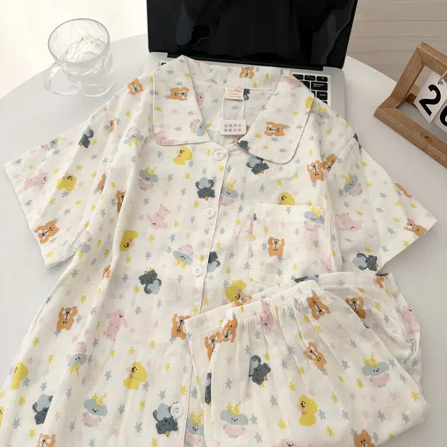 俏韵 翻领卡通动物夏季甜美可爱短袖短裤夏天休闲舒适薄款家居服可外穿睡衣套装 女款