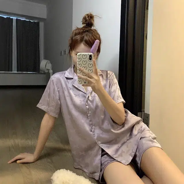 俏韵 高级感短袖翻领家居服三分裤睡衣套装 女款