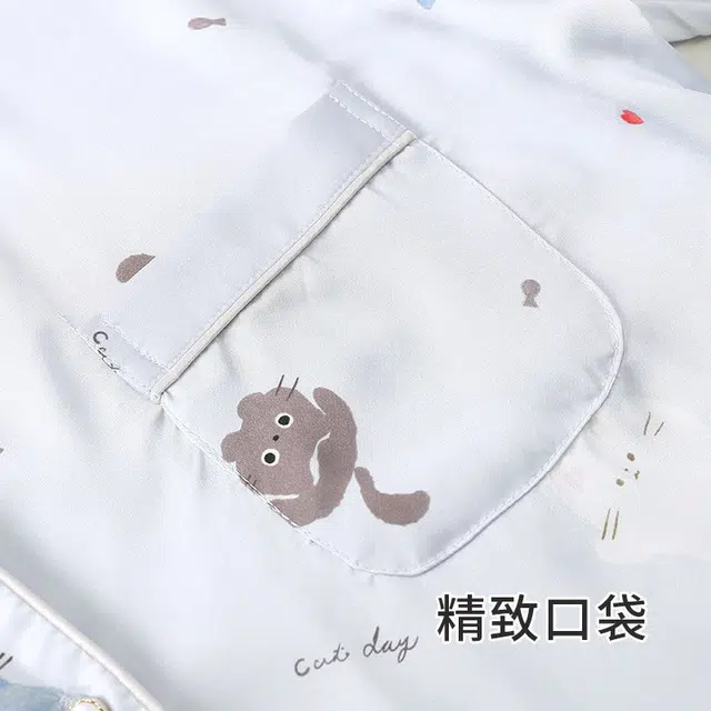 俏韵 翻领卡通猫咪长袖长裤休闲甜美可爱舒适薄款家居服可外穿春秋季睡衣套装 女款