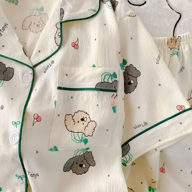 俏韵 翻领卡通夏季云朵棉印花开衫短袖短裤甜美可爱家居服可外穿睡衣套装 女款