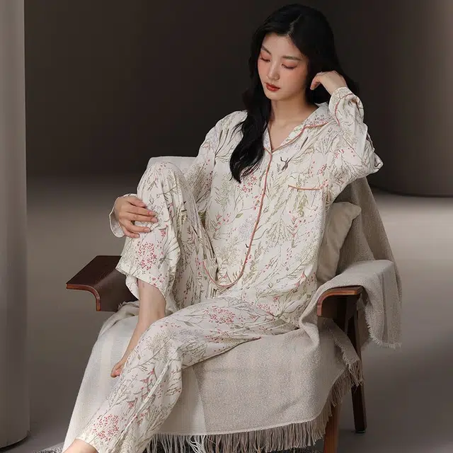 俏韵 翻领春秋季云朵棉简约长袖甜美可爱休闲舒适薄款家居服可外穿睡衣套装 女款