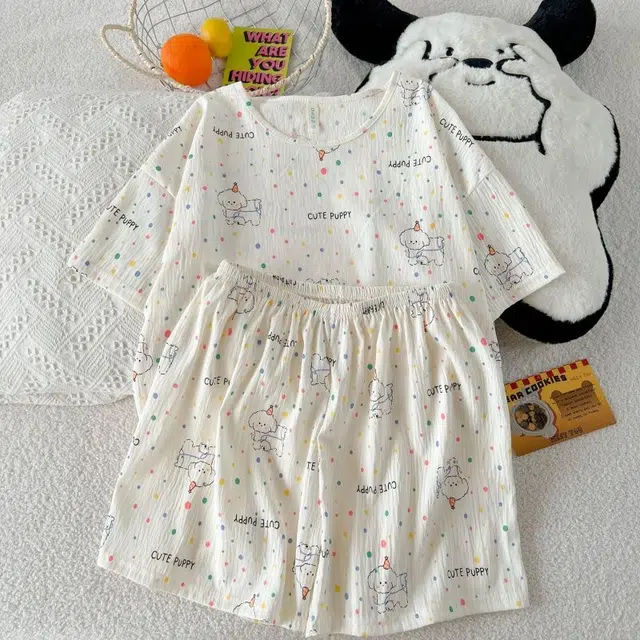 俏韵 圆领卡通小狗夏季云朵棉甜美短袖短裤休闲舒适薄款家居服可外穿睡衣套装 女款