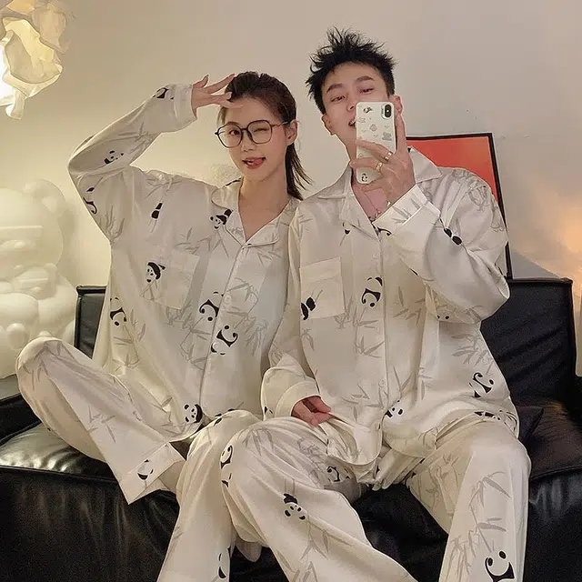 俏韵 冰丝长袖长裤可外穿睡衣套装 男女同款