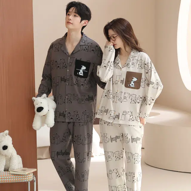俏韵 翻领卡通春秋季印花长袖长裤甜美可爱舒适家居服可外穿睡衣套装 男女同款