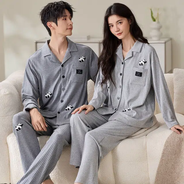 俏韵 翻领卡通春秋季简约长袖长裤甜美舒适休闲家居服可外穿睡衣套装 男女同款