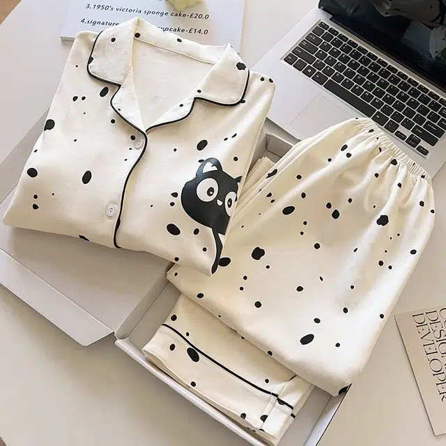 俏韵 翻领卡通春秋季长袖长裤甜美印花可爱薄款家居服可外穿睡衣套装 女款